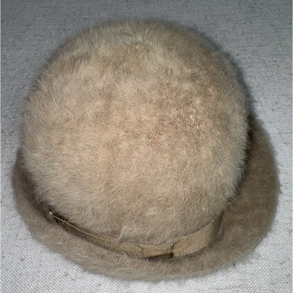 Vintage Betmar Bucket Hat Taupe Angora Fur Blend Fuzzy Soft France - Picture 1 of 7